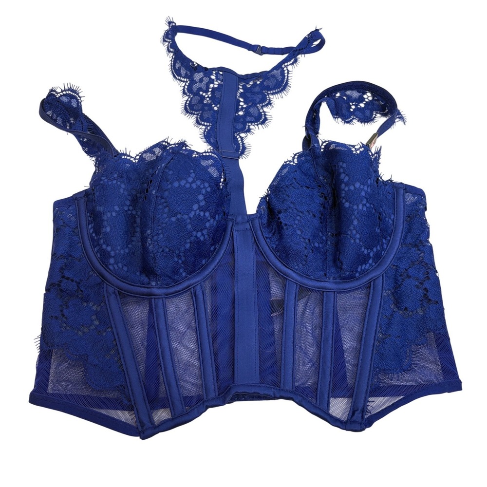 Victoria's Secret Very Sexy Blue Lace Balconet Corset Top Harness 32C